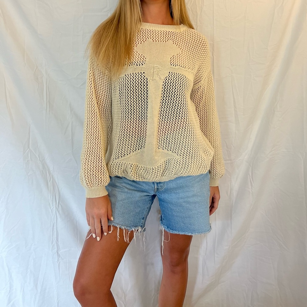 Ivory Open Knit Cross Sweater - Picture 3 of 7